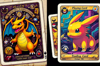 illustrate playing card, pokemon card game, crypto nft trading card, vintage tcg