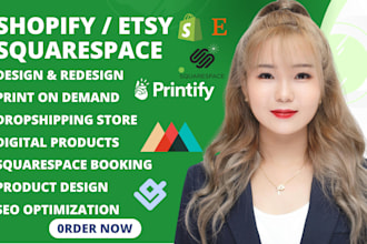 redesign shopify etsy shop pod printful gelato printify seo squarespace booking