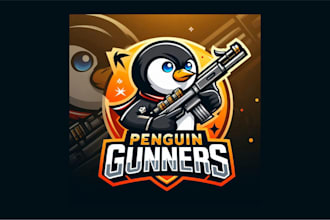 do awesome penguin gunners mascot logo with free source file