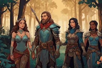 make fantasy or dnd party illustration