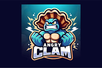 design amazing angry clam mascot logo with express delivery