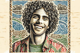 draw your portrait photo in linocut style