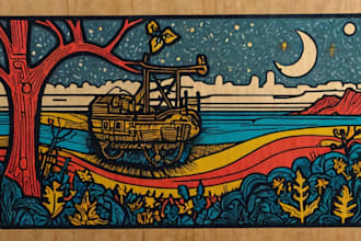 make niche colorful linocut and woodcut book illustrations