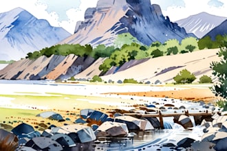 draw a watercolor landscape illustration