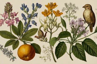 illustrate animal or botanical linocut based on your request