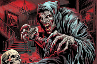 draw detailed dark art and heavy metal horror illustration