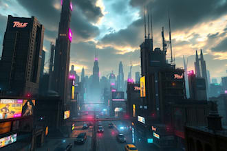 make environment, cyberpunk, concept art landscape design