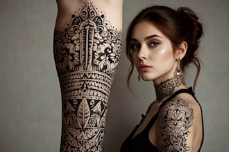 tattoo design as henna pattern minimal, floral and tribal
