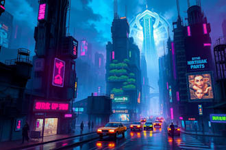create a cyberpunk city style art for any project