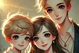illustrate a romantic family couple portrait