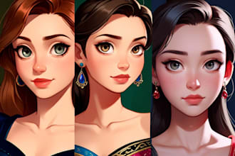draw your oc or portrait in disney style, semi realistic