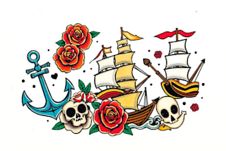 create any design in traditional tattoo or old school style