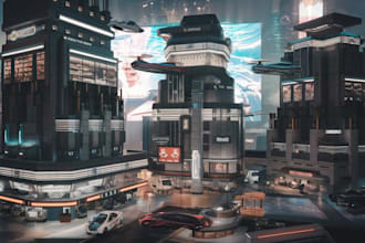 desing cyberpunk futuristic city illustration