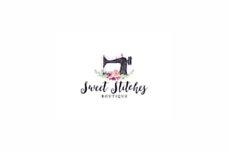 design crochet knitting, boutique, handmade, needles, sewing, and craft logo