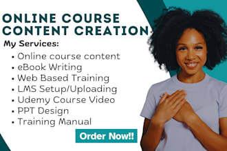 ebook online course content, web based training udemy course video creation ppt
