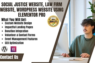 build social justice website, law firm, wordpress website using elementor pro