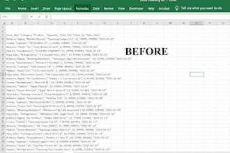 clean, format, merge, split, sort and remove duplicates from excel data