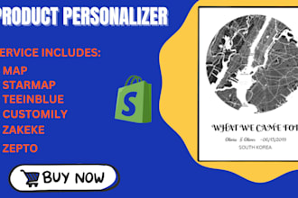personalized starmap and map using customily teeinblue for shopify