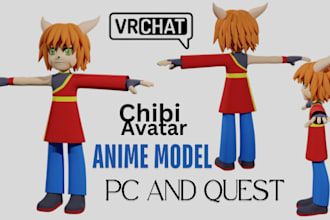 create cute chibi avatar vr furry character anime model avatar for vrchat