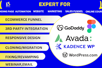 design stunning wordpress websites with avada, kadence, elementor, figma,godaddy