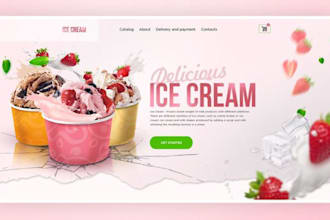 design ice cream website, gelato, sundae flavor sweet shopify store