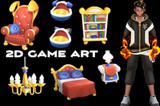 design 2d game art, character, mobile game assets, background art card game UI