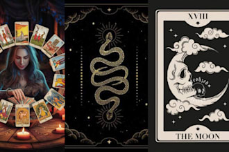 design custom tarot card, card game, zodiac, oracle, or playing card in vintage