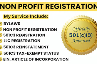 do 501c3 non profit registration, llc registration, bylaws and paper works