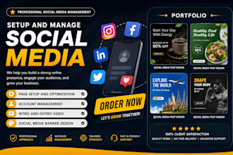 be your social media marketing manager and with logo, banner, intro, outro