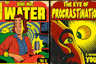 create dark horror retro vintage comic illustration vintage poster comic page