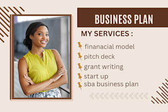 write investor ready business plan pitch deck, business proposal, financial plan
