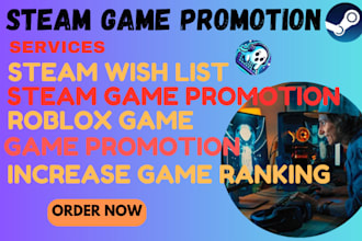 do steam game promotion, organic wishlist, game promotion and  roblox