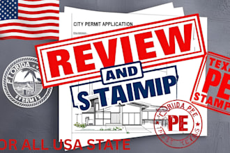 review and stamp florida, texas pe stamp architectural drawing for city permit