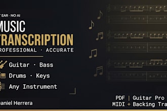 professionally transcribe any song into sheet music and tabs