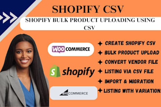scrape product from website upload or import csv to shopify woocommerce listing