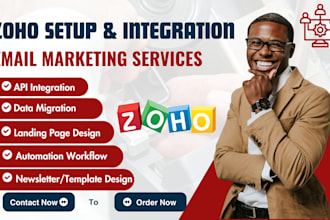 set up zoho CRM, zoho landing page, zoho campaigns, zoho form, zoho books, sites