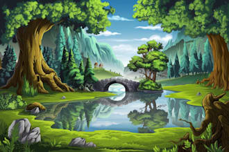 create a fantasy landscape, background illustration