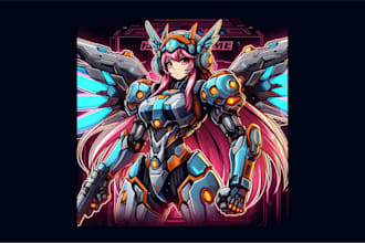 design modarn mecha girl mascot logo with express delivery