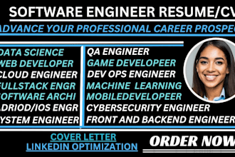 write software engineer, full stack dev, cloud, dev ops, engineer, app dev cv