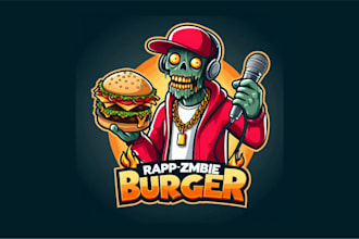 create rapper zombie burger mascot logo for your company