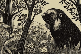 illustrate animal or botanical linocut based on your request