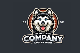 design a powerful alaskan malamute mascot logo for your brand