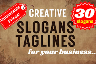 create 30 unique catchy SEO optimized slogans  taglines for businesses