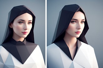 draw a low poly illustrations portraits form photos