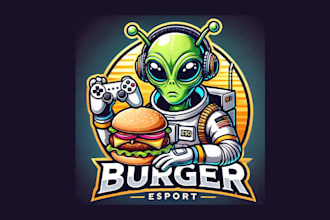design unique alien burger mascot logo with free vector file
