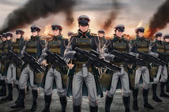 draw military themed anime and tactical for you