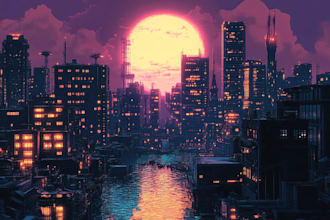 draw cyberpunk futuristic city landscape