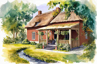 draw a watercolor house painting