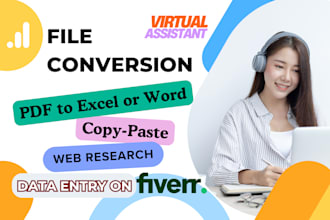 do file conversion, PDF to excel, or word, and any writing