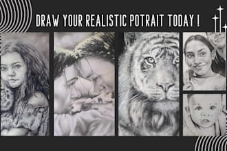 do hand drawn realistic pencil portrait or pencil sketch